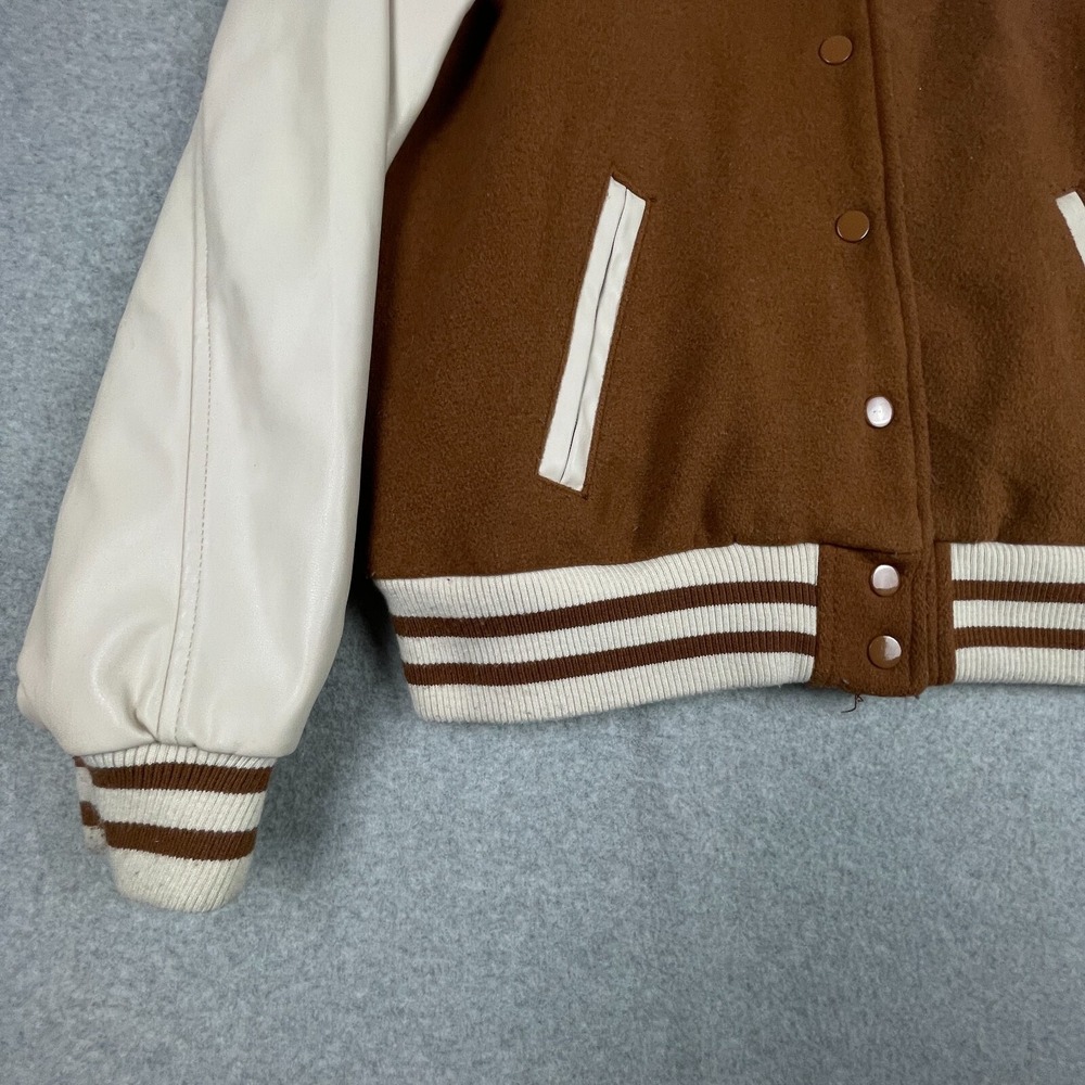 Mushroom Varsity Jacket Women Large Brown Butterfly Cottage Psychedelic Ashley - Picture 9 of 12